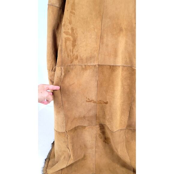 Vintage Jekel Paris Suede Leather Coat Full Real Fur Lining Long Boho Thrashed - Picture 11 of 16